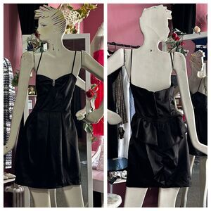 Vintage 90s Y2K Black Satin Mini Dress Cocktail Party Evening Formal HoCo XXS XS